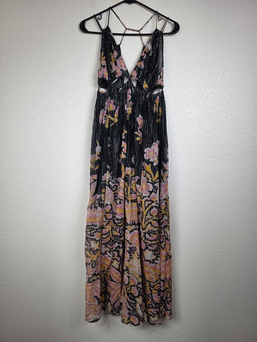 Anthropologie Floral Metallic Cutout Dress